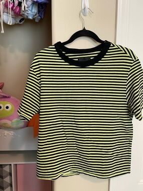 RtA Kids Neon Yellow and Black Striped Short Sleeve Tee